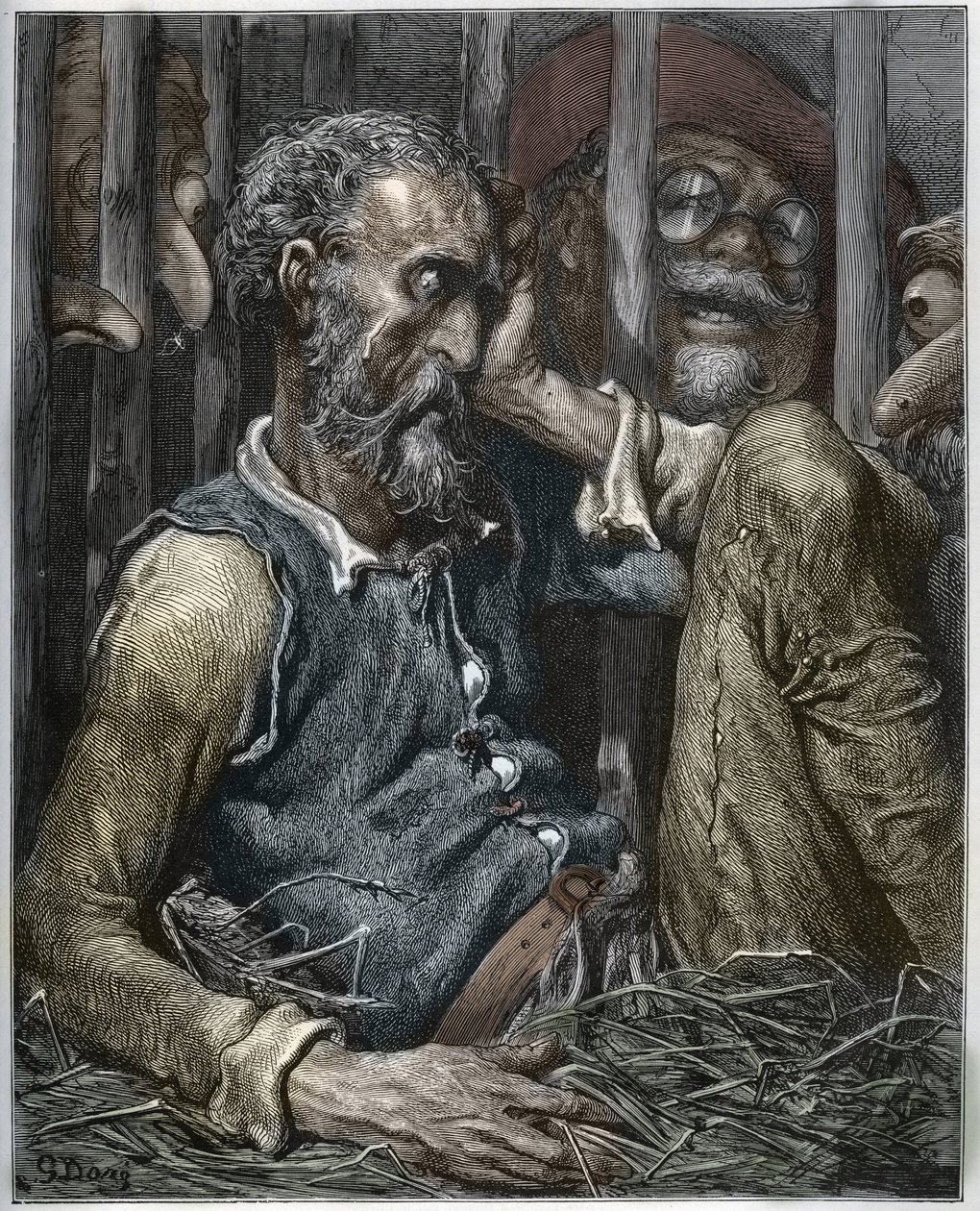 Don Quijotes förtrollning från "Don Quixote de la Mancha" av Miguel Cervantes (1547-1616) (Don Quijote) - Träsnitt efter teckning av Gustave Dore av Gustave (after) Dore