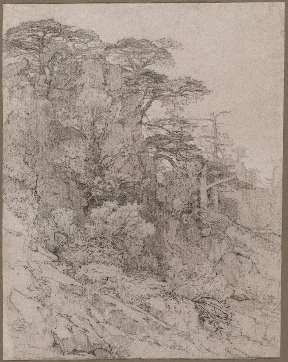 Träd på en stenig sluttning, sent 1800-tal. av Gustave Achille Guillaumet