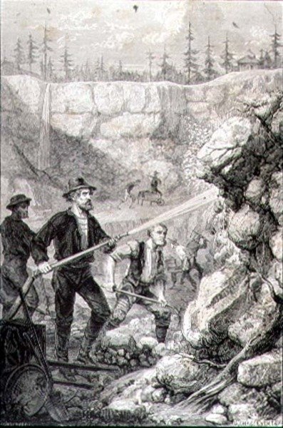 Guldprospektering i Kalifornien på 1860-talet, graverad av Felix Jean Gauchard (1825-72) (gravyr) av Gustave Adolphe (after) Chassevent Bacques