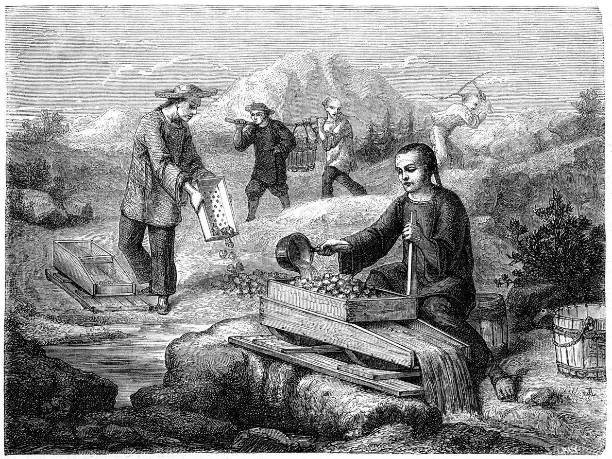 Kinesiska gruvarbetare, Kalifornien, 1800-talet. av Gustave Adolphe Chassevent Bacques