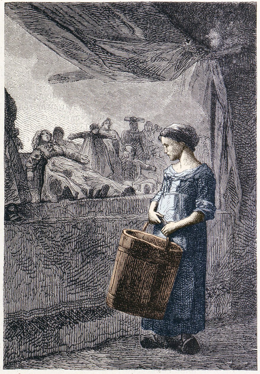 Cosette framför leksaksaffären - i "" Les Miserables"" av Victor Hugo, ill. av Brion, red. Hetzel och Lacroix av Gustave Brion