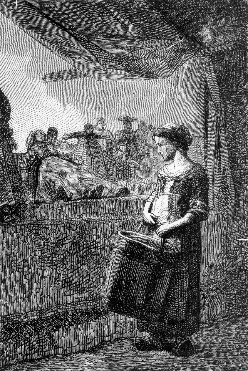 Cosette framför leksaksaffären - i "" Les Miserables"" av Victor Hugo, ill. av Brion, red. Hetzel och Lacroix av Gustave Brion
