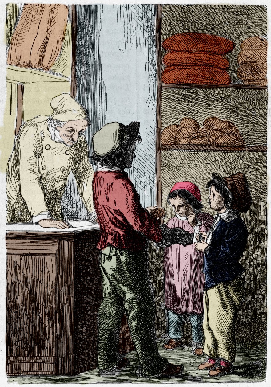 Gavroche ger bröd till barn - i "" Les Miserables"" av Victor Hugo, sjuk. av Brion, red. Hetzel och Lacroix av Gustave Brion