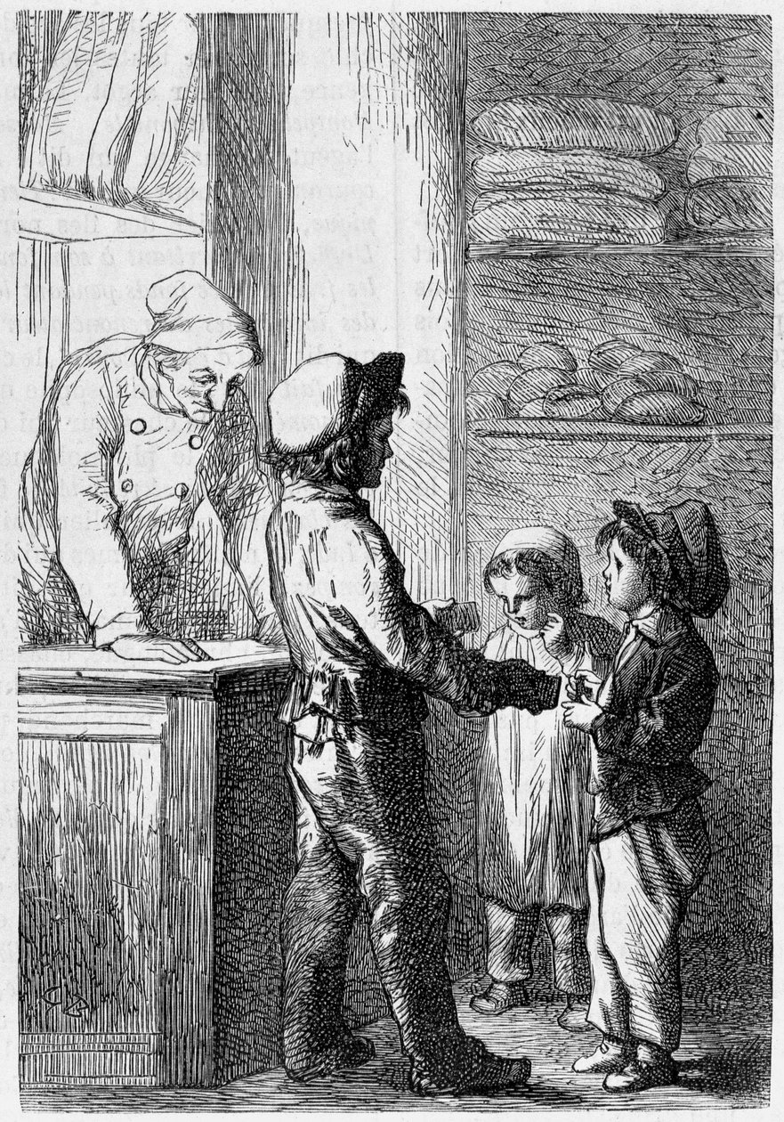 Gavroche ger bröd till barn - i "" Les Miserables"" av Victor Hugo, sjuk. av Brion, red. Hetzel och Lacroix av Gustave Brion