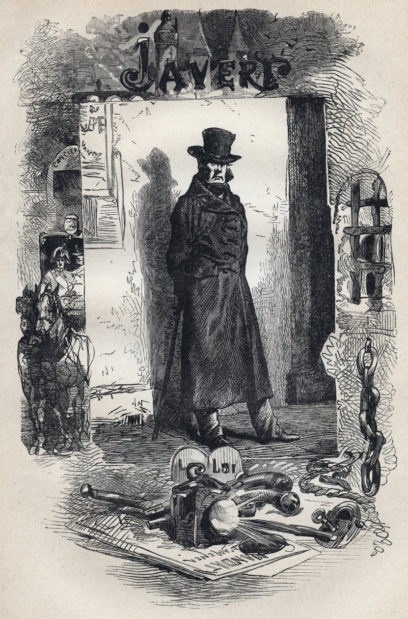 Javert, illustration av romanen "" Les Miserables"" av de Victor Hugo av Gustave Brion