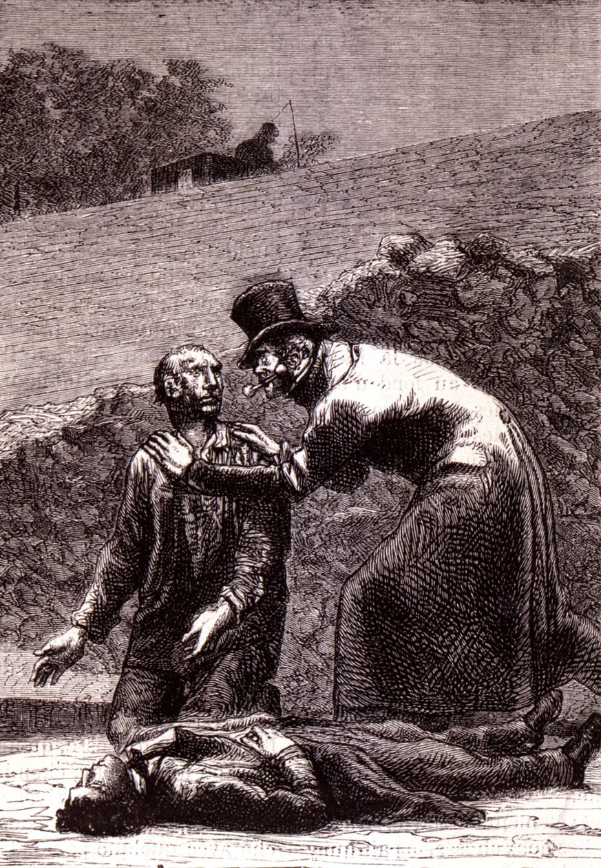 Javert känner igen Valjean - i "" The Miserable"" av Victor Hugo, sjuk. av Brion, red. Hetzel och Lacroix av Gustave Brion