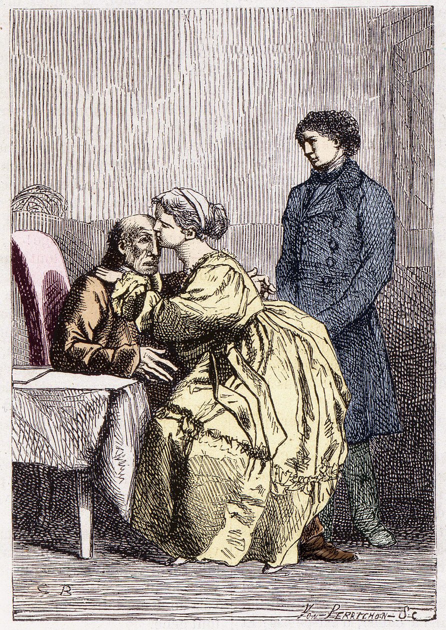 Marius och Cosette besöker Jean Valjean sjuk - i "" Les Misérables"" av Victor Hugo, sjuk. av Brion, red. Hetzel och Lacroix av Gustave Brion