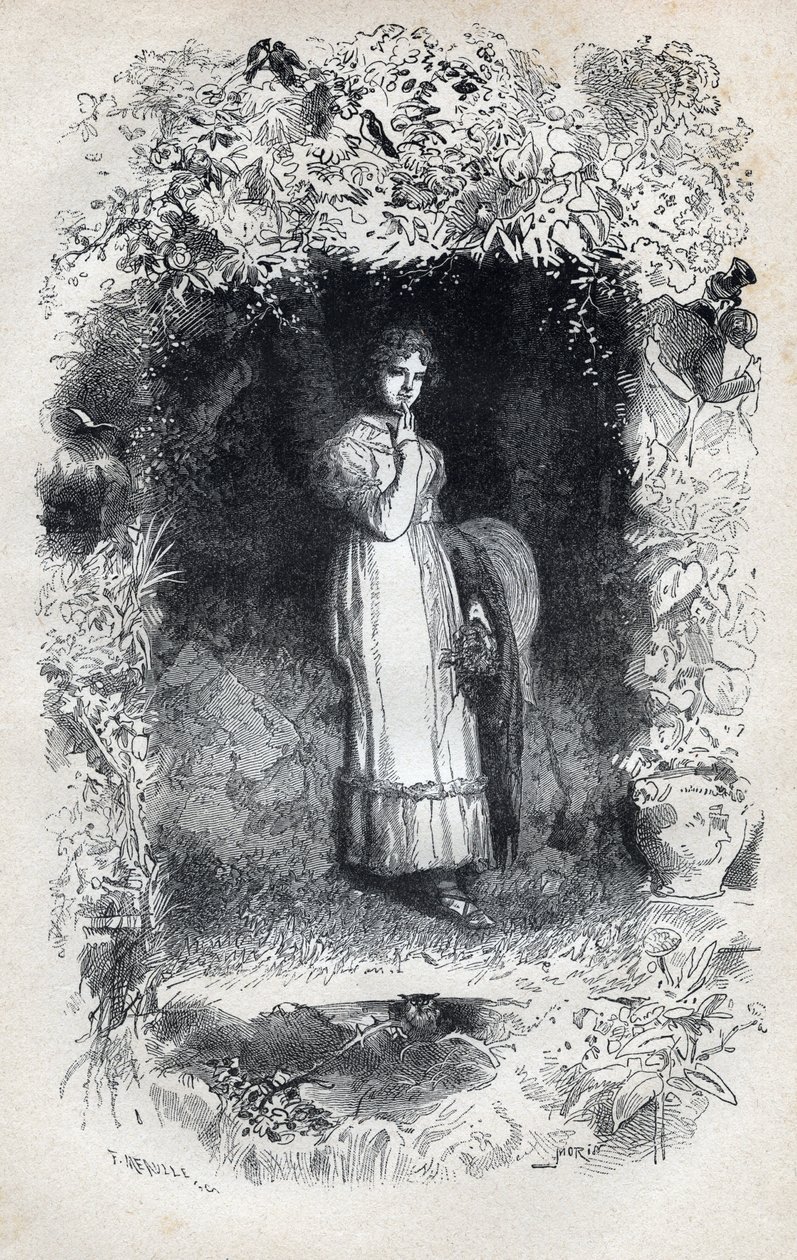 Porträtt av förälskad Fantine av Tholomyes - Illustration av Gustave Brion (1824-1877) för "The Miserables - First part: Fantine" av Victor Hugo (1802-1885) 1862 av Gustave Brion