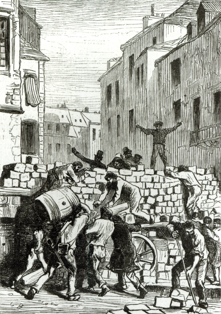 Barrikaden, illustration från "Les Miserables" av Victor Hugo (1802-85) av Gustave Brion