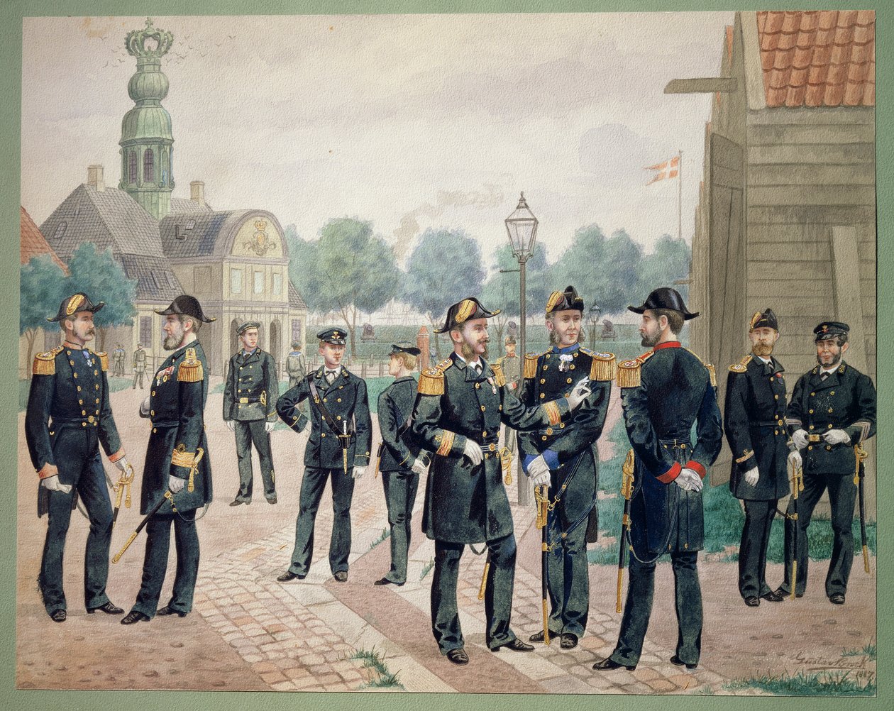 Officerare för danska marinen vid Akademien. Akvarell av Gustav Brock av Gustave Brock
