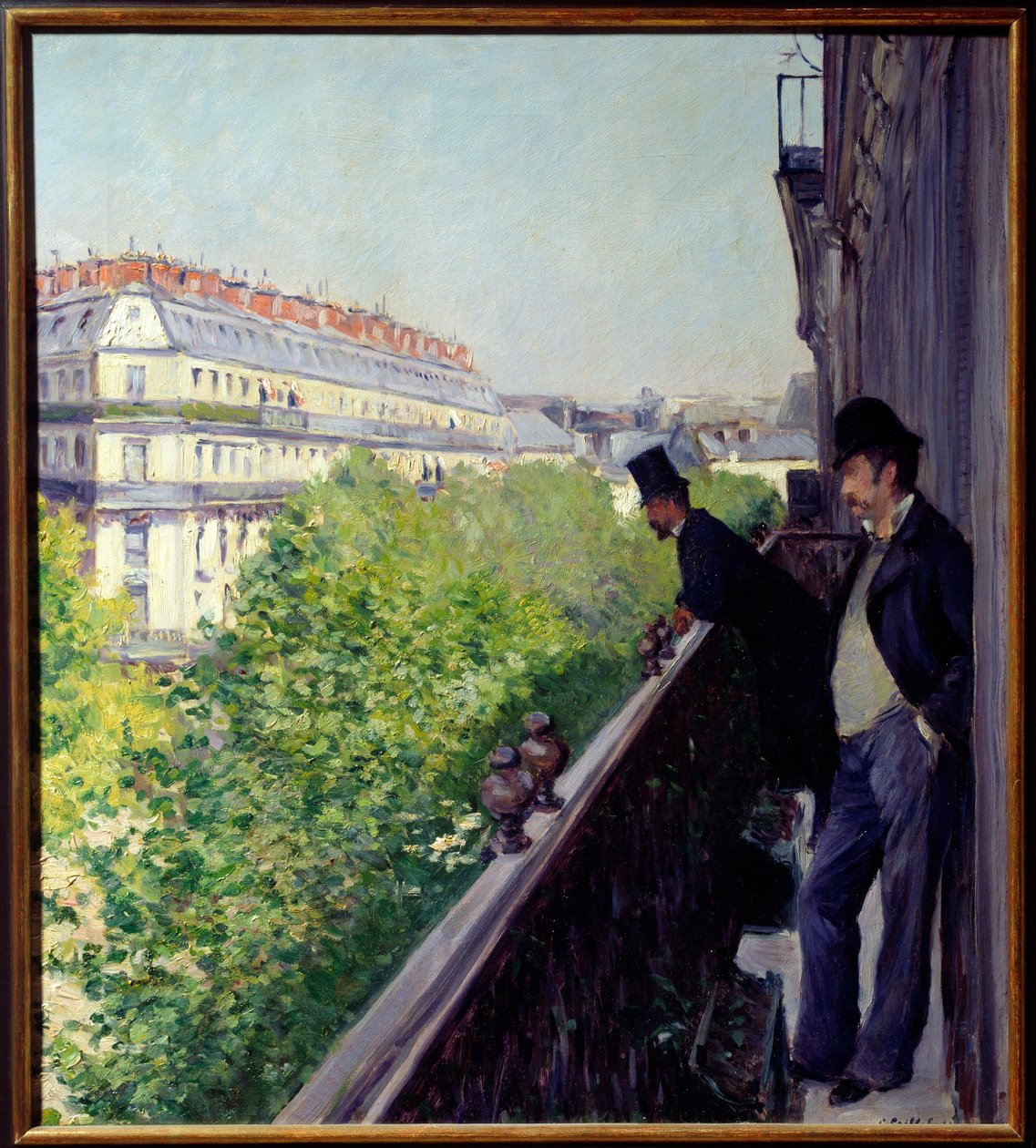 En parisisk balkong i 1880 målning av Gustave Caillebotte (1848-1894) 1880 Dim. 0,6x0,66 m Privat samling - En parisisk balkong 1880. Målning av Gustave Caillebotte (1848-1894) av Gustave Caillebotte