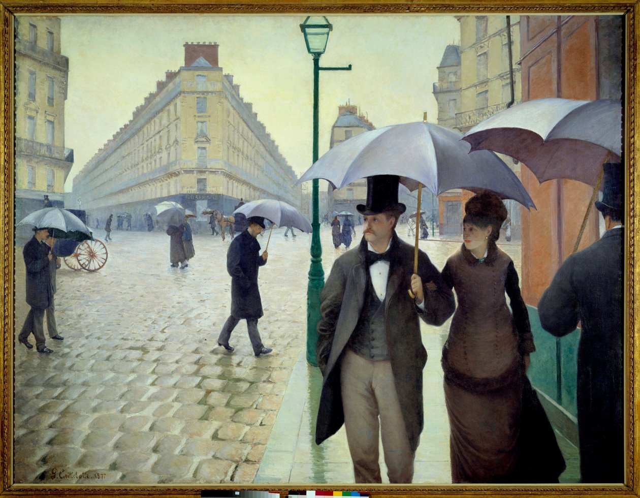 En gata i Paris i regnväder 1877 av Gustave Caillebotte
