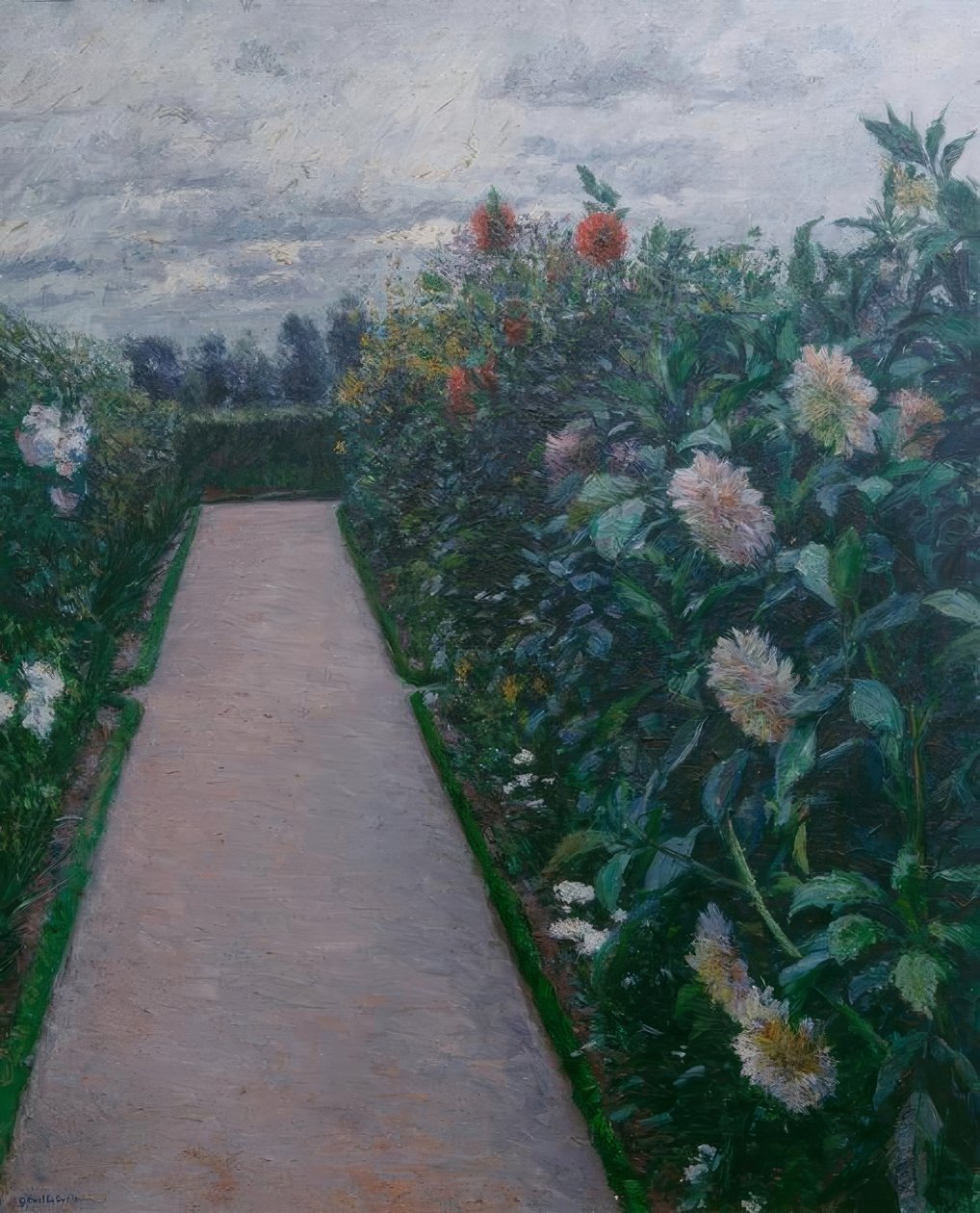 Trädgårdsgång och bäddar av dahlior, Petit Gennevilliers av Gustave Caillebotte