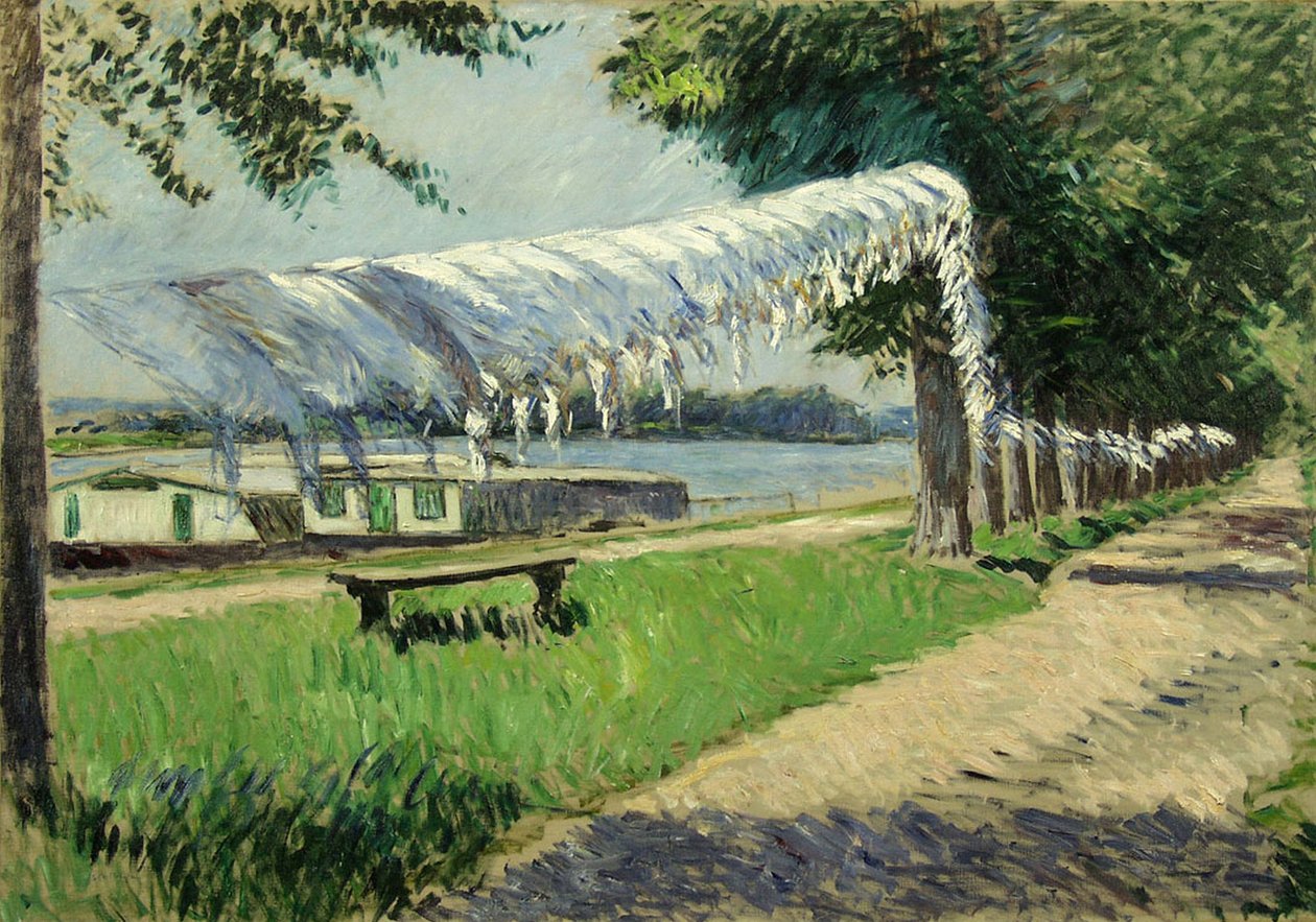 Torkning av tvätt vid Seine-stranden, Petit Gennevilliers av Gustave Caillebotte