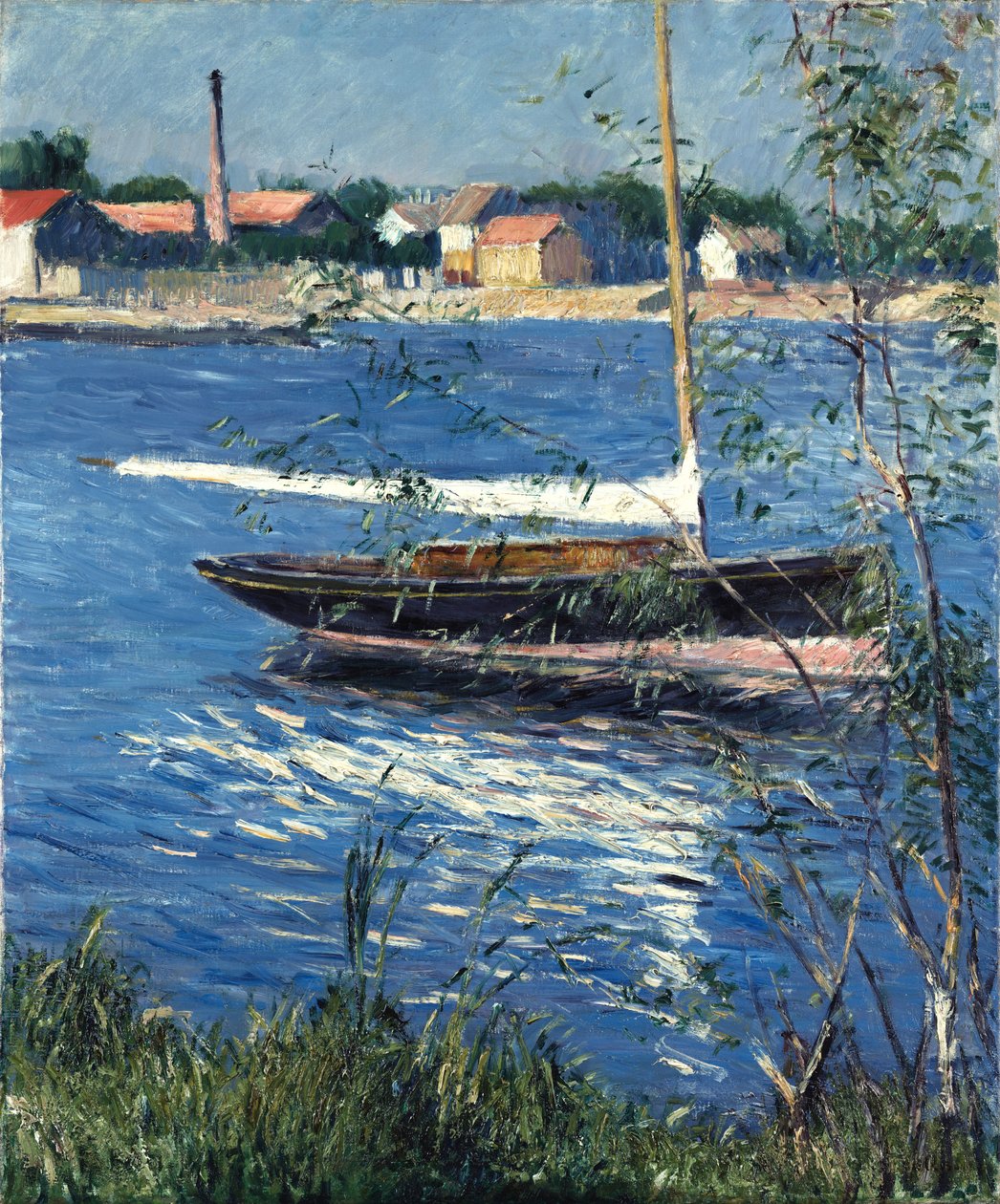 Franska: Bateau au mouillage sur la Seine à Argenteuil Båt förtöjd på Seine vid Argenteuil av Gustave Caillebotte