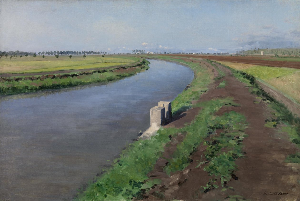 Franska:  Bord de canal, près de Naples Bankerna vid en kanal, nära Neapel av Gustave Caillebotte