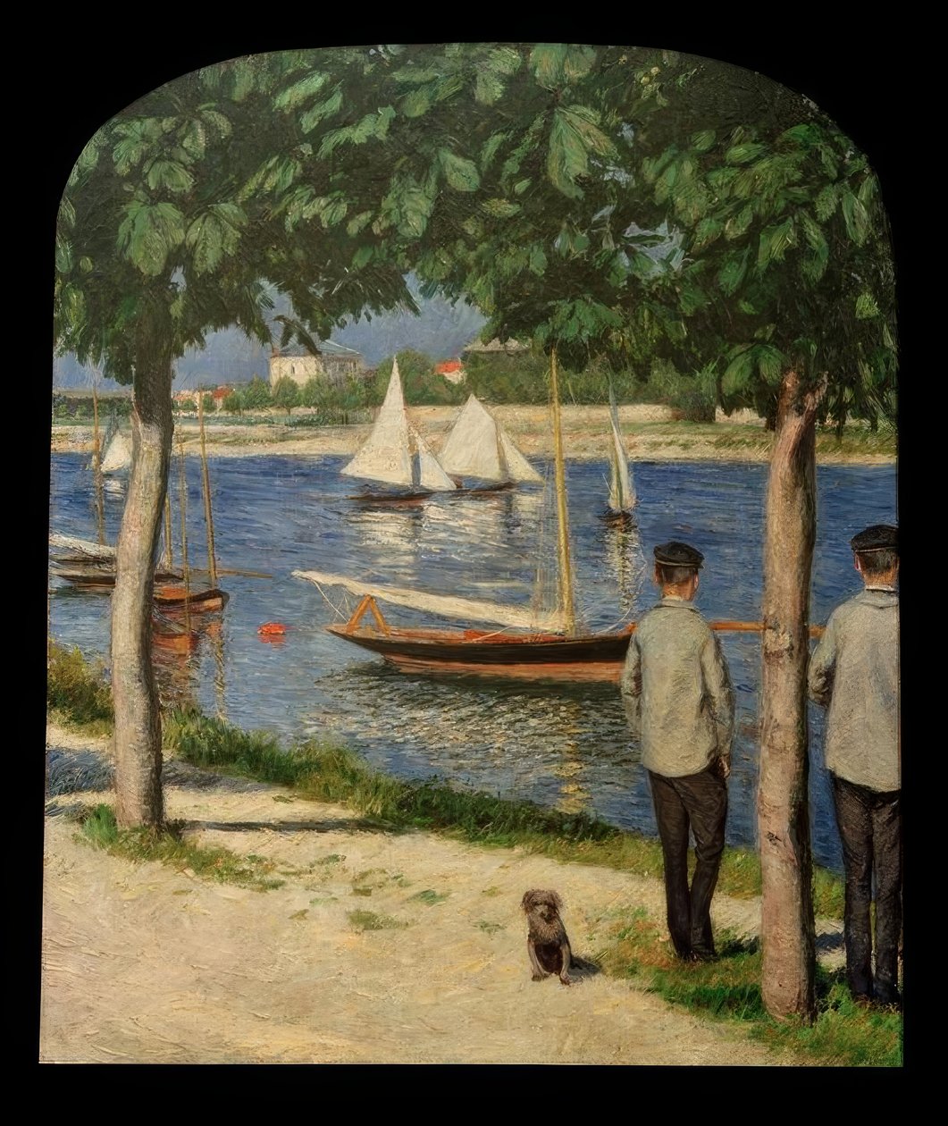 Flodbanken vid Petit Gennevilliers och Seine av Gustave Caillebotte