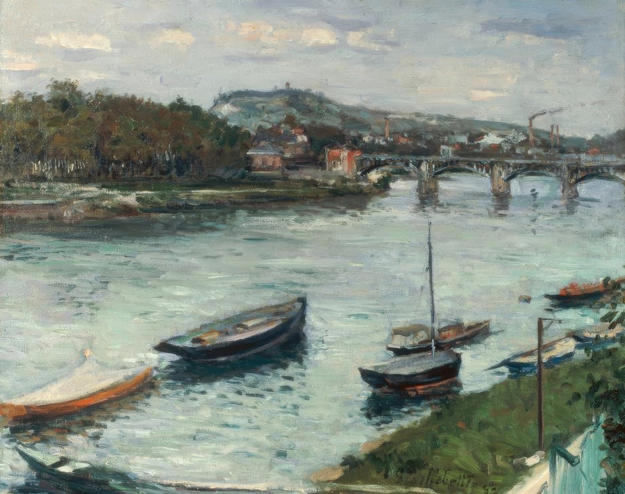 Flodbanken och bron i Argenteuil av Gustave Caillebotte