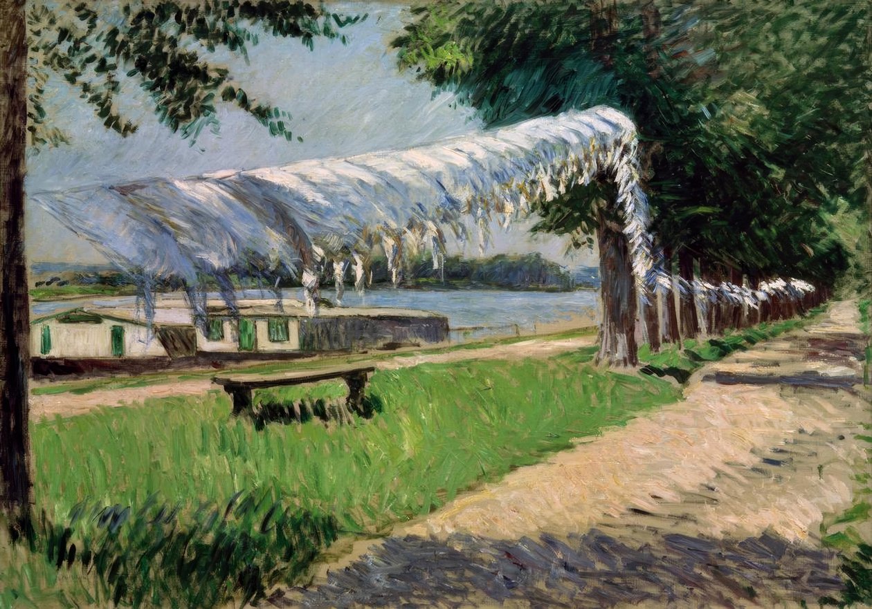 Tvätttorkning på stranden av Seine, Petit Gennevilliers av Gustave Caillebotte