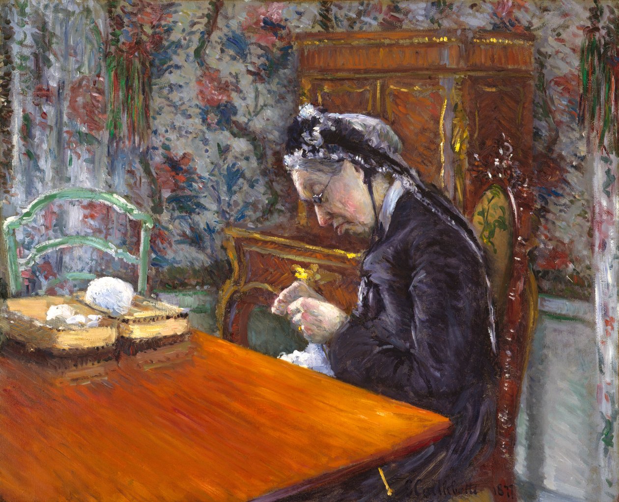 Mademoiselle Boissiere stickning, 1877 av Gustave Caillebotte