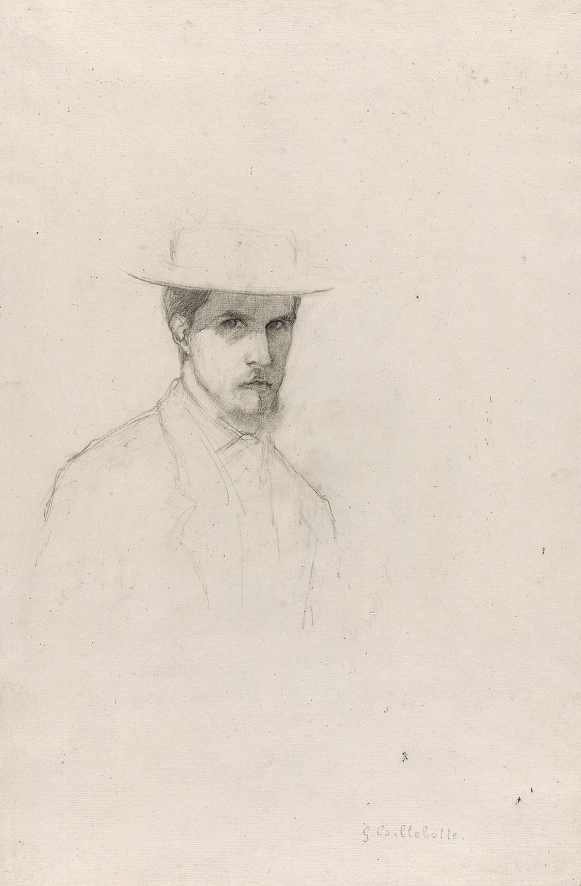 Självporträtt med hatt, ca 1879 (grafit på strukturerat papper) av Gustave Caillebotte