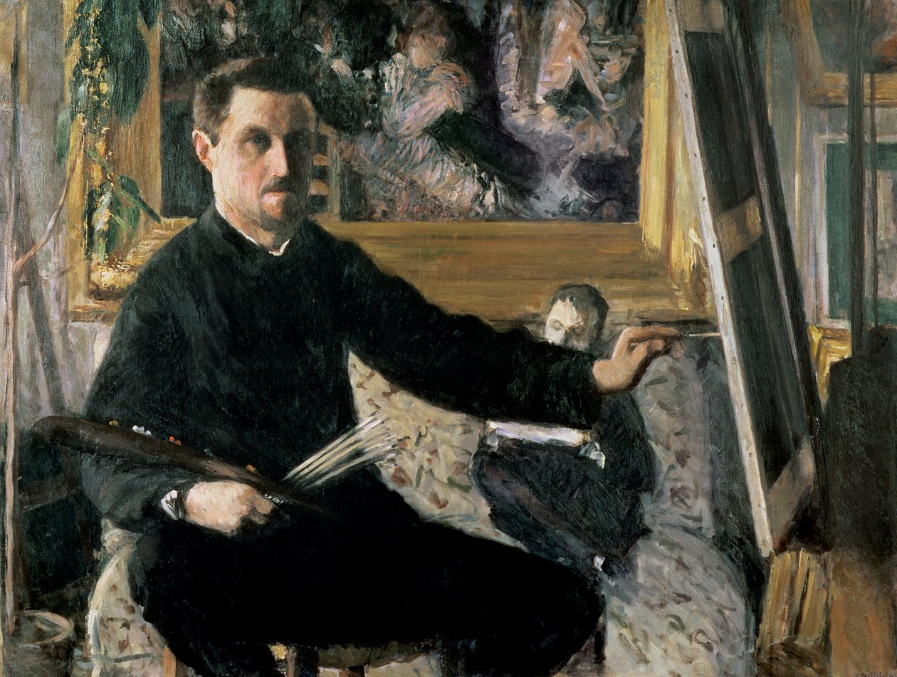 Självporträtt med ett staffli, ca 1879 av Gustave Caillebotte