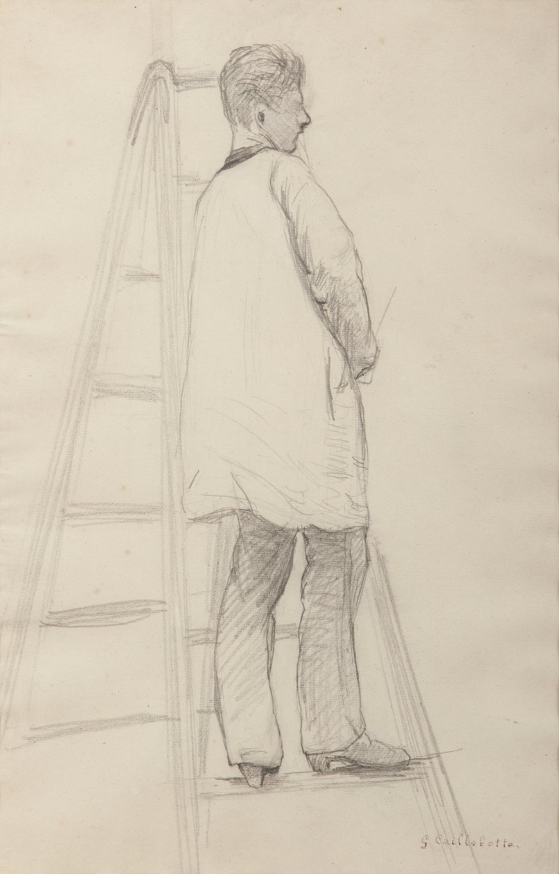 Studie för husmålare: Man på stege, trekvart bakifrån av Gustave Caillebotte