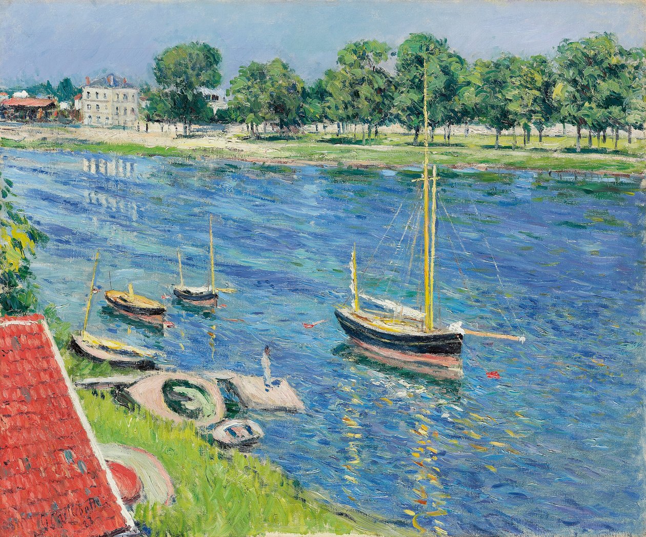 Seinen vid Argenteuil, båtar vid ankar; Seinen vid Argenteuil, båtar för ankar, 1883 av Gustave Caillebotte