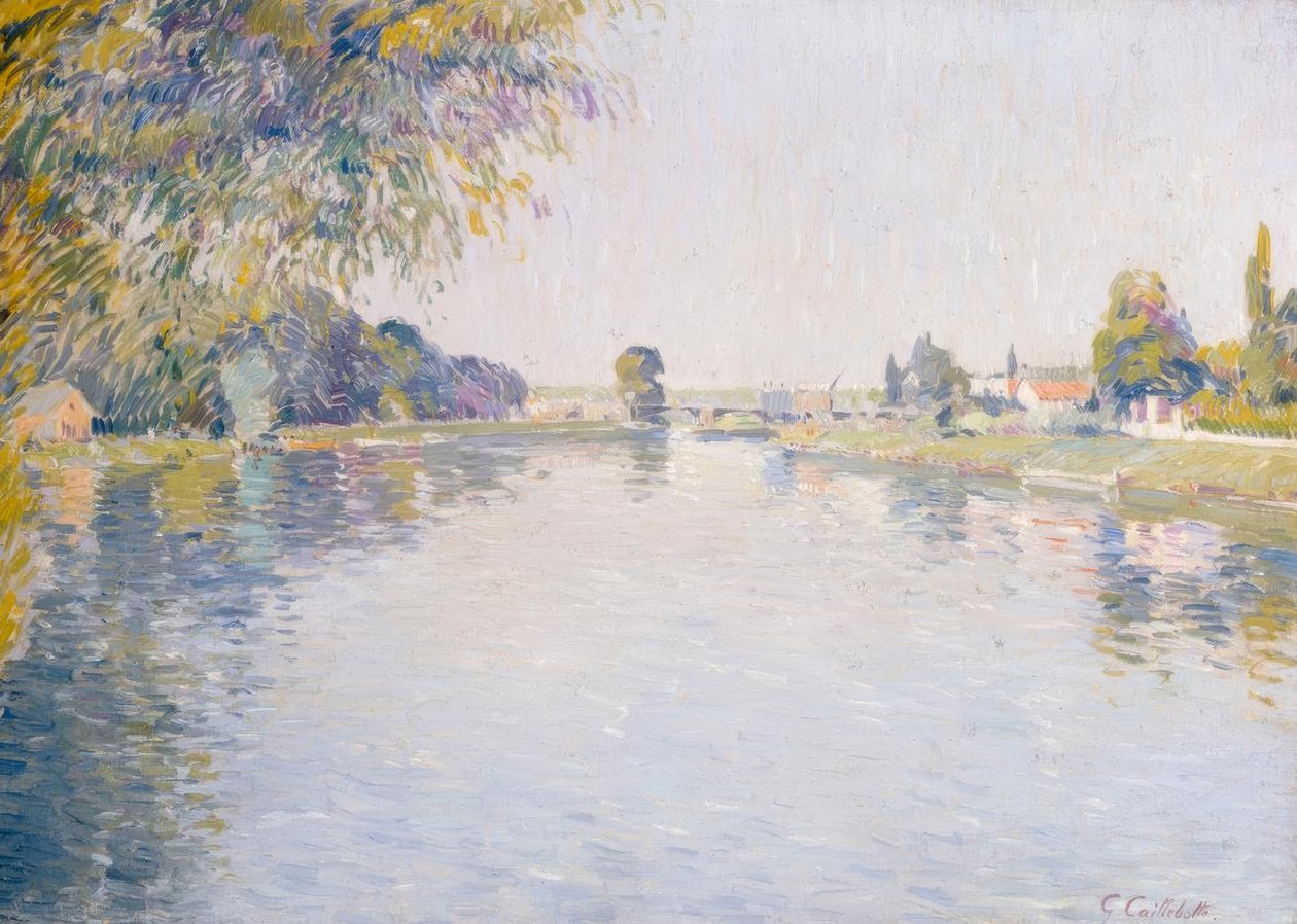 Utsikt över Seine och Argenteuils strand, mot Pont de av Gustave Caillebotte