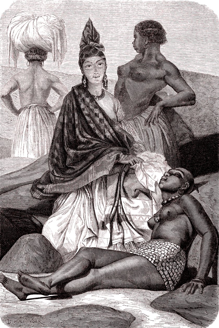 Signare, de mulattfranska afrikanska kvinnorna på ön Goree, Senegal. 1861 (gravyr) av Gustave Clarence Rodolphe Boulanger