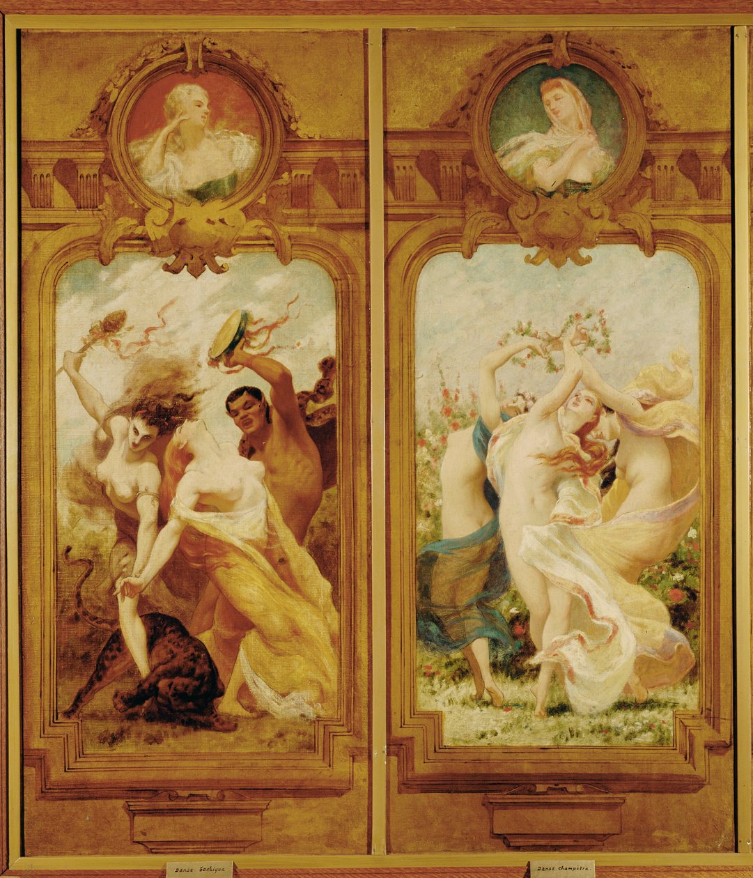 Foyer de la Danse har fyra väggmålningar av Boulanger som visar en Danse Bachique, Bacchanalia och en danse champetre, en lantlig dans ... (väggmålning) av Gustave Clarence Rodolphe Boulanger