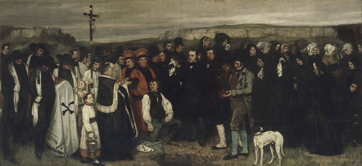 A Burial at Ornans En målning av mänskliga figurer, historien om en begravning i Ornans, 1849-1850 av Gustave Courbet