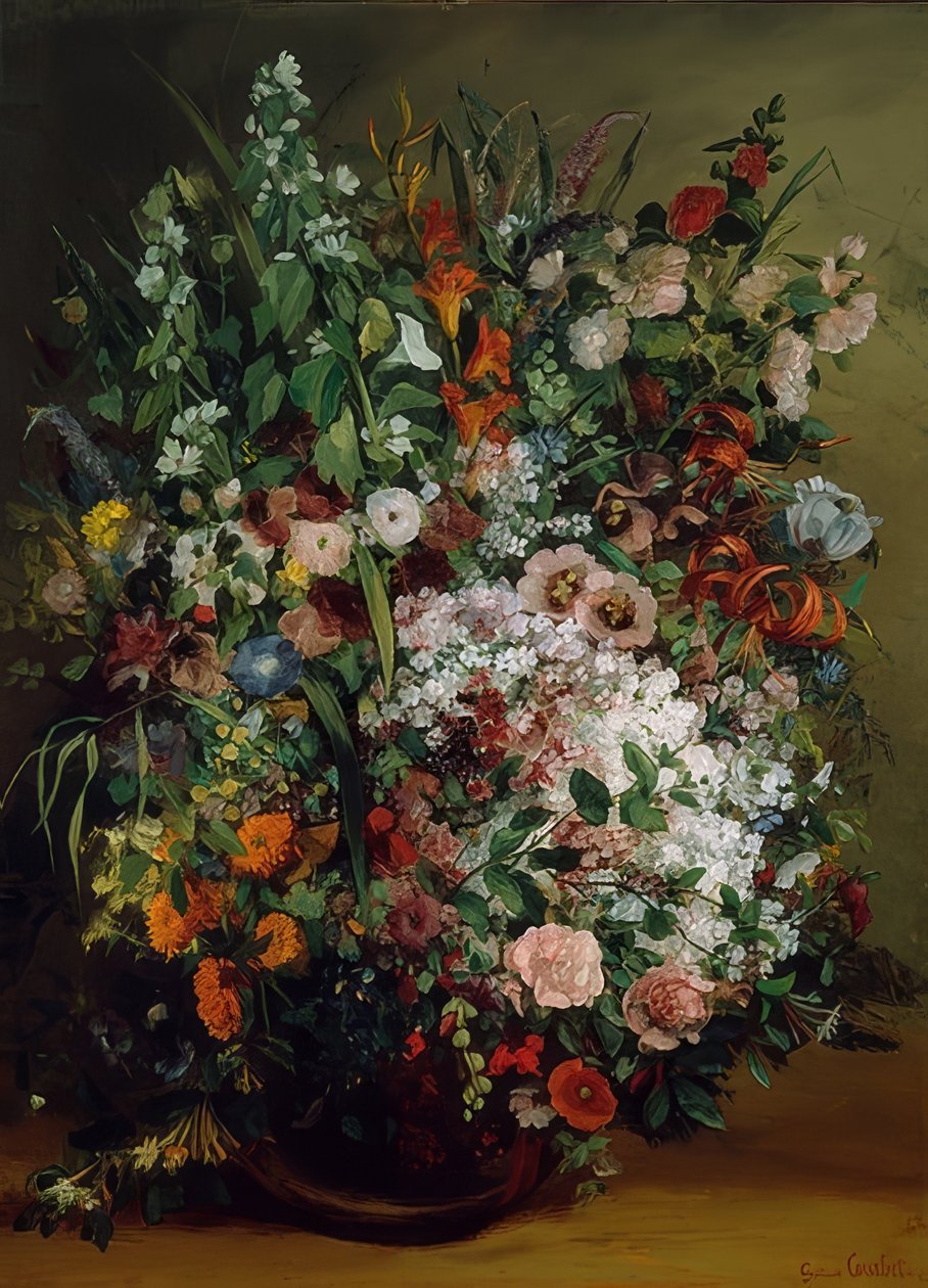 Bukett blommor i en vas. 1862 av Gustave Courbet