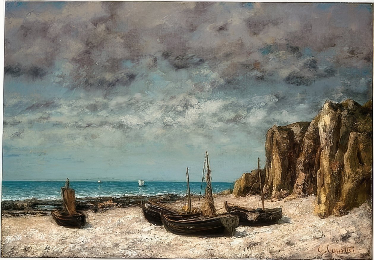 Båtar på Etretat Beach. Omkring 1872/75 av Gustave Courbet