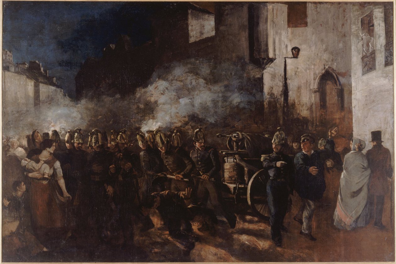 Brandmän springer till en brand, mellan 1850 och 1851 (olja) av Gustave Courbet