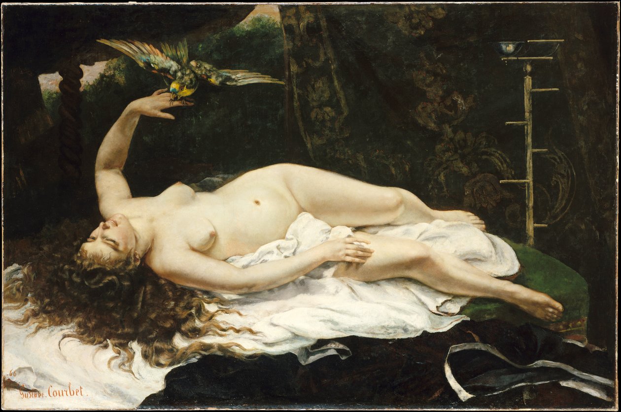 Franska:  La Femme au perroquet Kvinnan med papegojan av Gustave Courbet