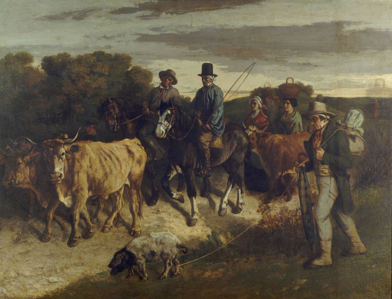 Franska:  Les Paysans de Flagey revenant de la foire Bönder från Flagey tillbaka från mässan av Gustave Courbet