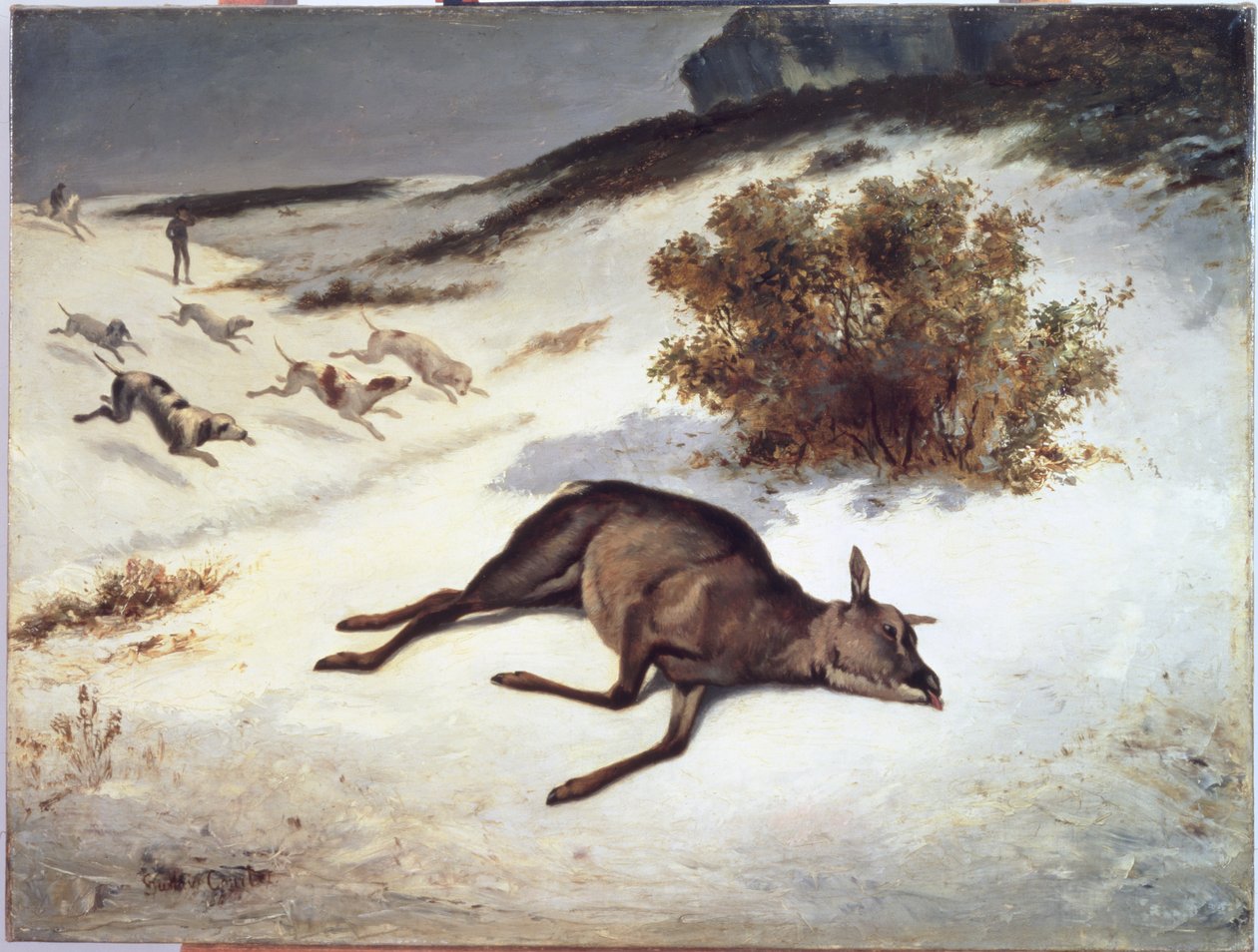Hind som tvingas ner i snön, 1866 av Gustave Courbet