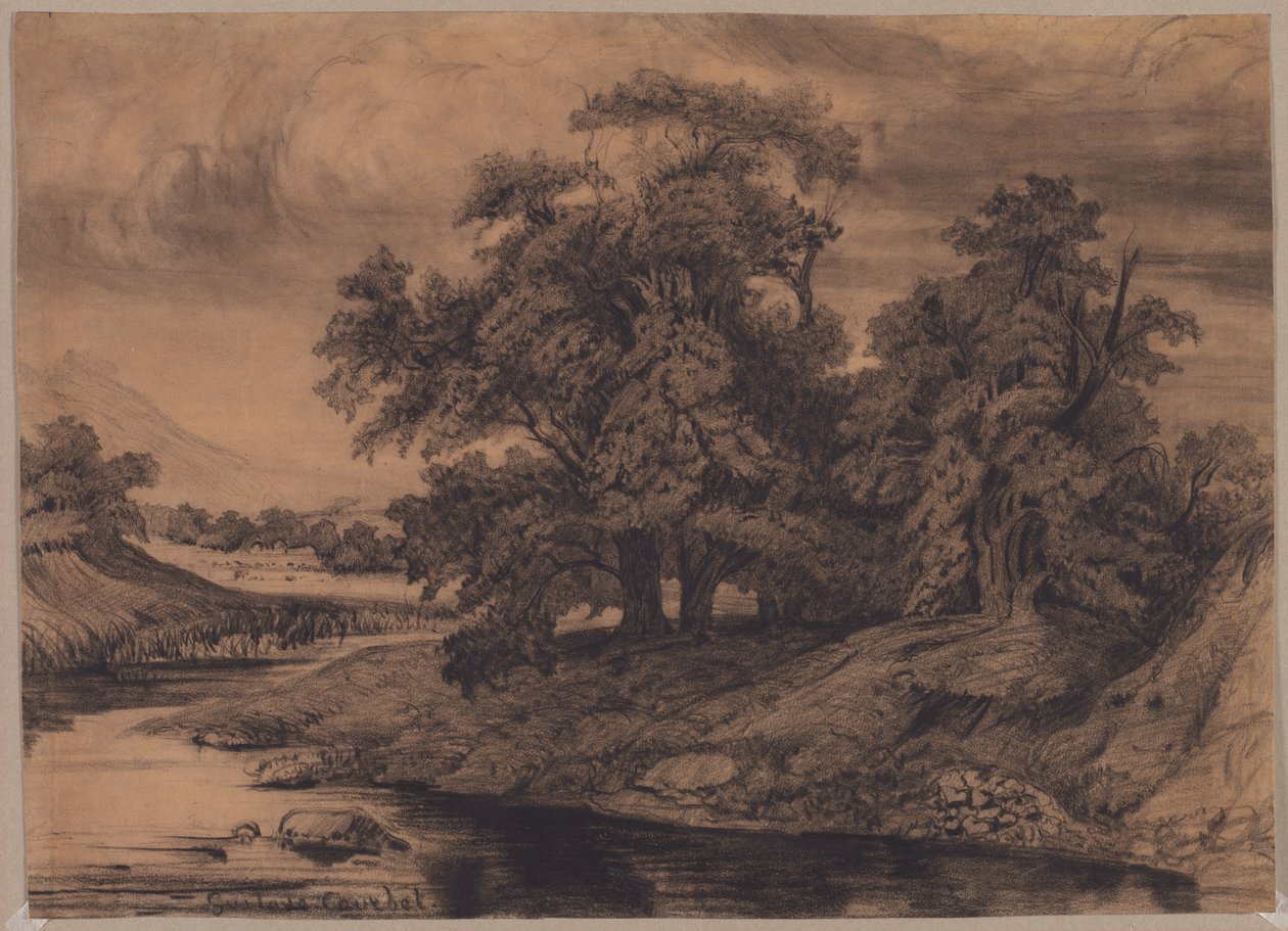 Landskap med stora träd av Gustave Courbet