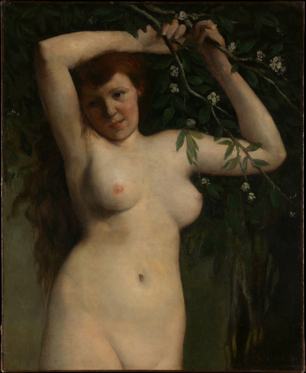 Nakenstudie med blommande gren av Gustave Courbet