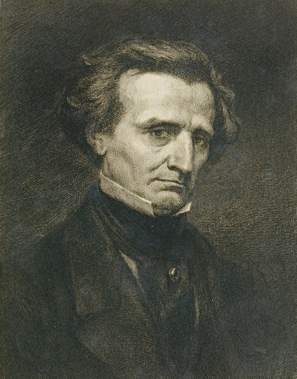 Porträtt av Hector Berlioz (1803-69) graverat av A. Gilbert, publicerat i Gazette des Beaux-Arts. av Gustave Courbet