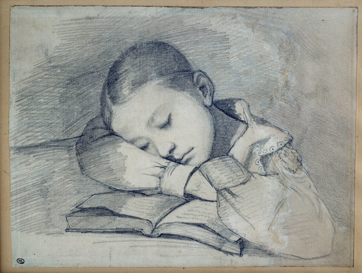 Porträtt av Juliette Courbet sover. Teckning vid blygruvan av Gustave Courbet (1819-1877). 1841. Dim. 0,20 x 0,26. Paris, Musée d
