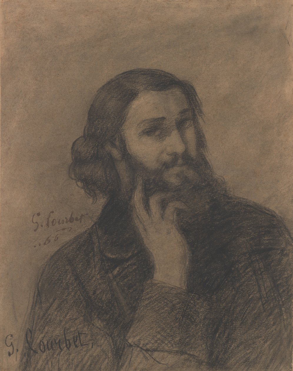 Självporträtt, ca 1866 (conté crayon) av Gustave Courbet