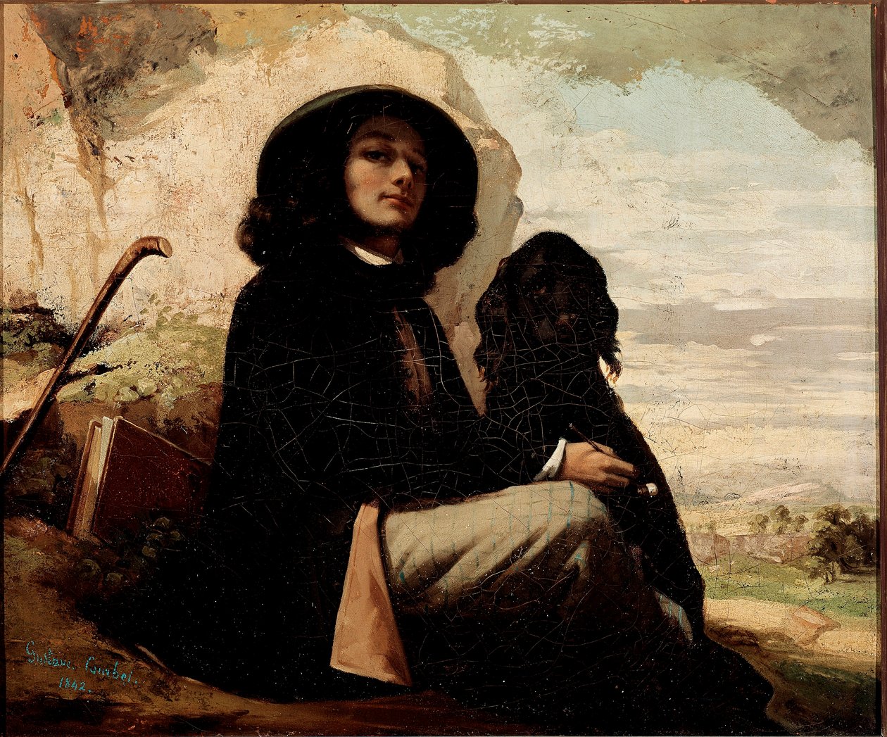 Självporträtt med svart hund av Gustave Courbet (1819-1877) 1842 av Gustave Courbet