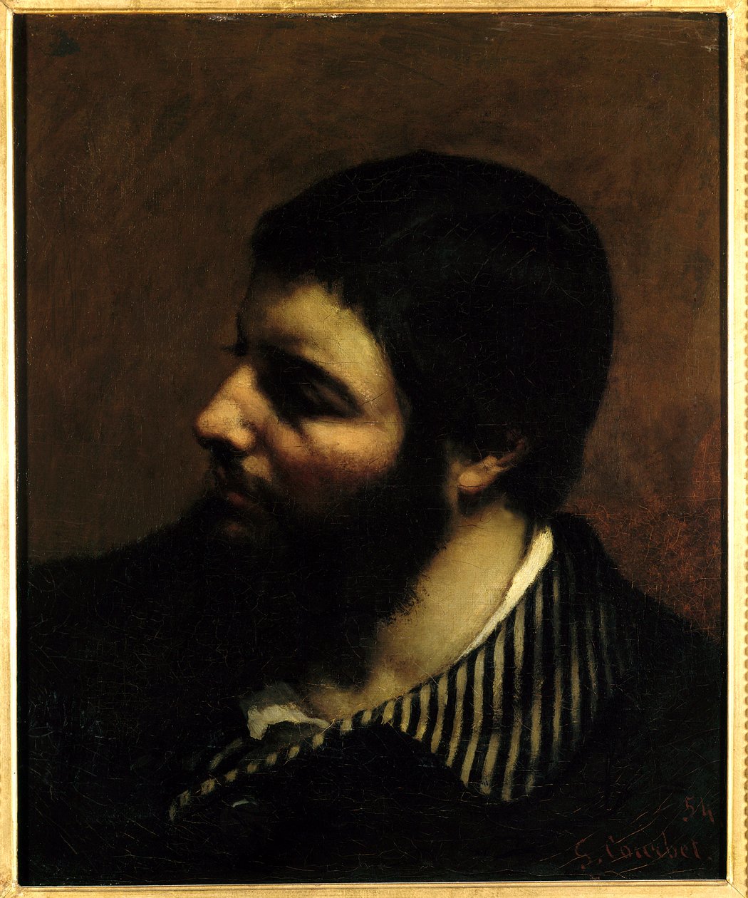 Självporträtt med randkragemålning av Gustave Courbet (1819-1877) Montpellier från 1800-talet, Musee Fabre. av Gustave Courbet