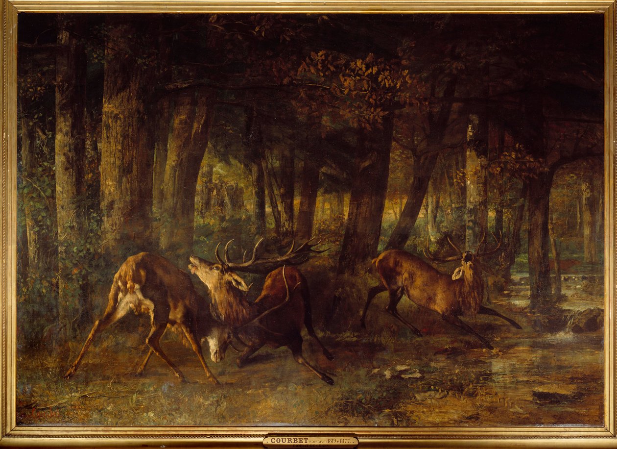 Vårbrust, rådjurskamp. Målning av Gustave Courbet (1819-1877) av Gustave Courbet