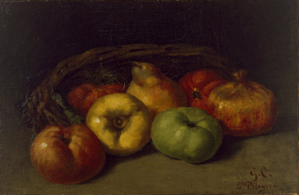 Stilleben med äpplen, päron och granatäpplen av Gustave Courbet