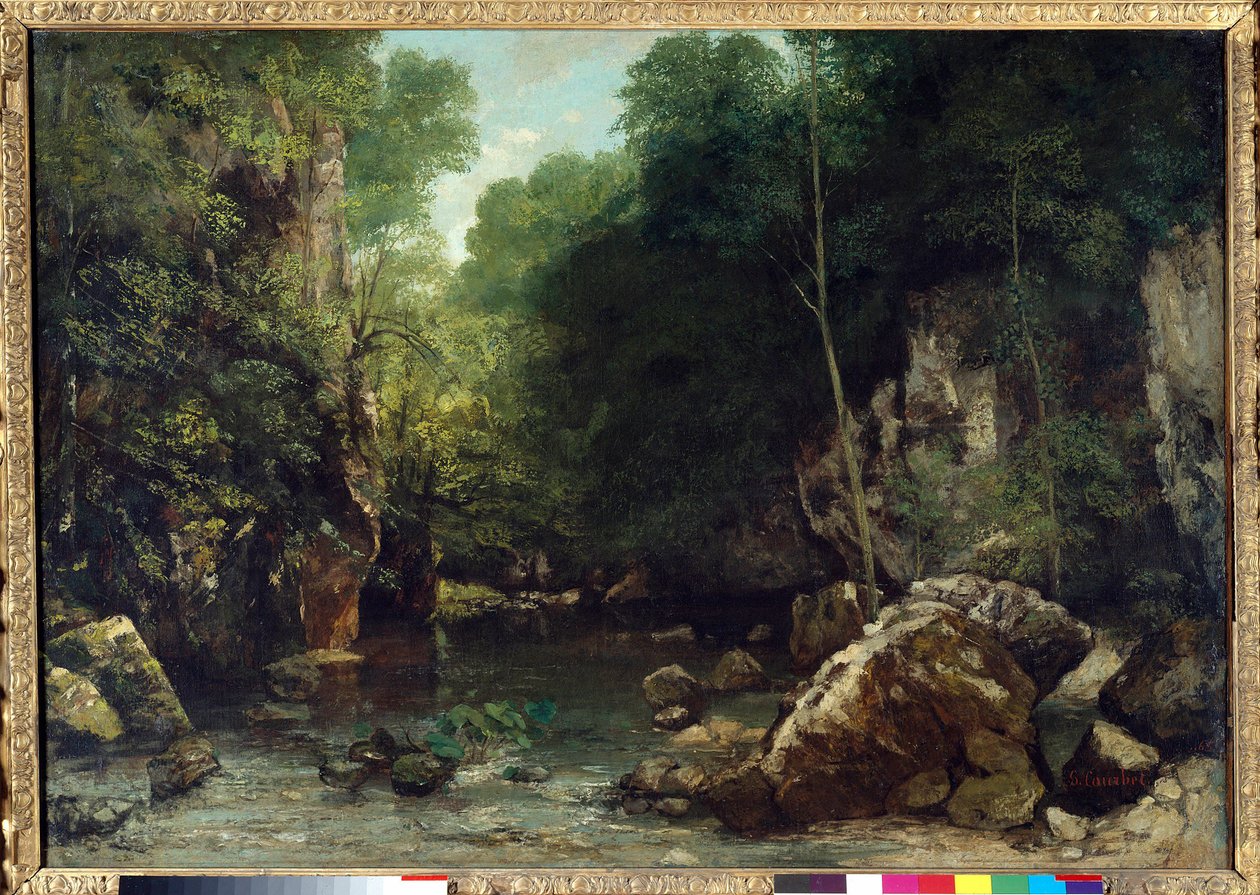 Den täckta bäcken, känd som ingången till Vallee du Puits-Noir, Doubs: Effect of Twilight Painting av Gustave Courbet (1819-1877) 1865 Dim. 0,94 x 1,35 m. Paris. Orsay museum av Gustave Courbet