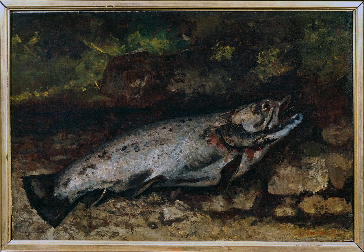 Fiskens öringstilleben. Målning av Gustave Courbet (1819-1877) av Gustave Courbet