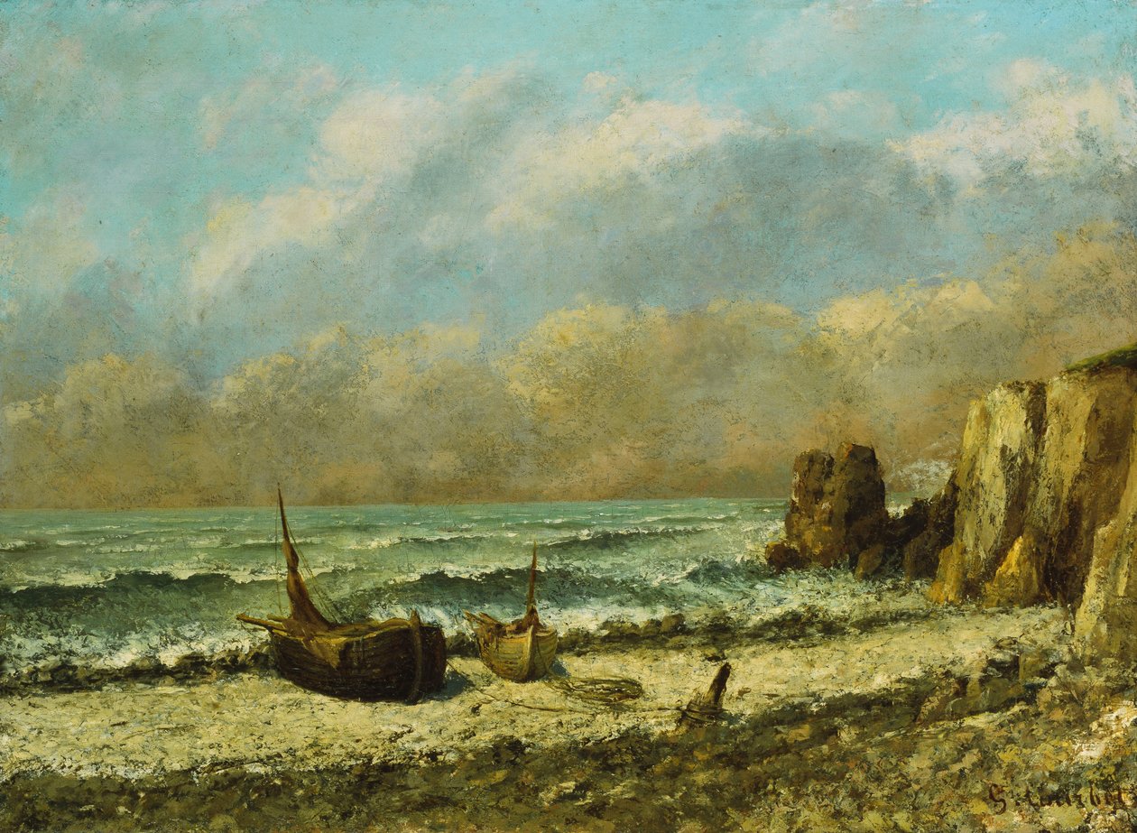 Två båtar på stranden, av Gustave Courbet